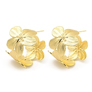 Rack Plating Brass Stud Earrings, Long-Lasting Plated, Lead Free & Cadmium Free, Flower, Real 18K Gold Plated, 37x34mm(EJEW-M247-13G)