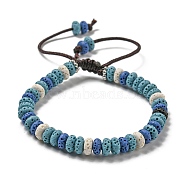Disc Dyed Natural Lava Rock Adjustable Braided Beaded Bracelet, with PVC Findings, Sky Blue, Inner Diameter: 2-1/8~3-3/8 inch(5.3~8.5cm)(BJEW-G691-01C)