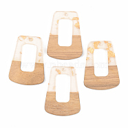 Transparent Resin & Walnut Wood Pendants, with Gold Foil, Trapezoid, Clear, 37.5x27x3mm, Hole: 2mm(RESI-S389-034A-B05)
