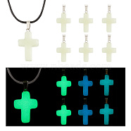 AHADERMAKER 12Pcs 3 Effects Synthetic Luminous Stone Pendants, Religion Cross Charm, with Platinum Tone Alloy Findings, Light Goldenrod Yellow, 28~29x17.5~18x5.5~6.5mm, Hole: 3.5x7mm, 4pcs/effect(G-GA0001-63)