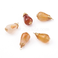 Natural Crackle Agate Pendant, with Real 18K Gold Plated Eco-Friendly Copper Wire Copper Beading Wire Findings, Teardrop, 18~21x9.5~10x9.5~10mm, Hole: 2mm(PALLOY-JF00640)