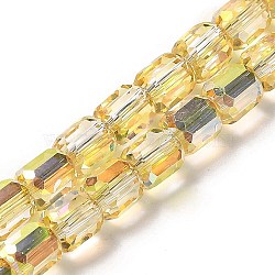 Electroplate Glass Beads Strands, Faceted, Column, Champagne Yellow, 6x6.5mm, Hole: 1mm, about 72pcs/strand, 20.87''(53cm)(EGLA-D030-19G)