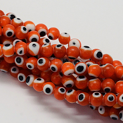 Handmade Evil Eye Lampwork Round Bead Strands, Orange, 8mm, Hole: 1mm, about 49pcs/strand, 14.17 inch(LAMP-L055-8mm-03)