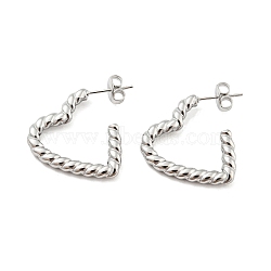 304 Stainless Steel Stud Earring, Half Hoop Earrings for Women, Twist Heart Ring, Stainless Steel Color, 22x3mm(EJEW-C067-14P)