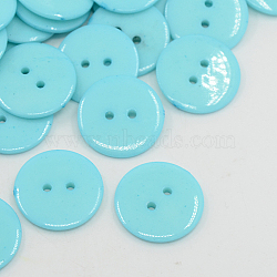 Acrylic Sewing Buttons, Plastic Buttons for Costume Design, 2-Hole, Dyed, Flat Round, Cyan, 15x2mm, Hole: 1mm(BUTT-E084-C-12)