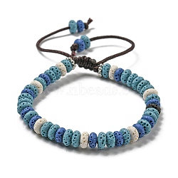 Disc Dyed Natural Lava Rock Adjustable Braided Beaded Bracelet, with PVC Findings, Sky Blue, Inner Diameter: 2-1/8~3-3/8 inch(5.3~8.5cm)(BJEW-G691-01C)