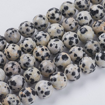 Natural Dalmation Jasper Beads Strands, Round, 8mm, Hole: 1mm, about 24pcs/strand, 7.6 inch