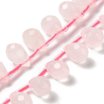 Natural Rose Quartz Beads Strands, Faceted, Top Drilled, Teardrop, 9~10.5x6~6.5mm, Hole: 0.7mm, about 45pcs/strand, 15.59~16.14''(39.6~41cm)