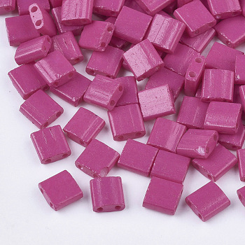 2-Hole Baking Paint Glass Seed Beads, Rectangle, Camellia, 5x4.5~5.5x2~2.5mm, Hole: 0.5~0.8mm