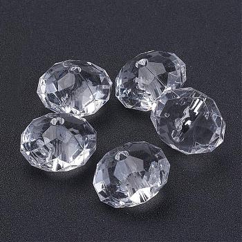 Faceted Rondelle Clear Transparent Acrylic Beads for Chunky Necklaces, about 20mm in diameter, 14mm thick, hole: 3mm