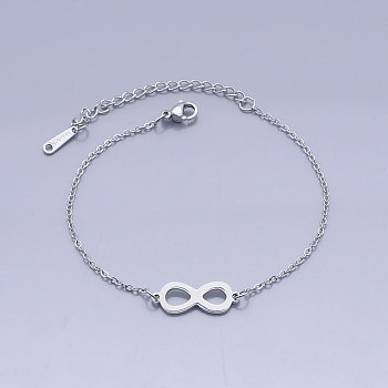 201 Stainless Steel Link Bracelets, with Lobster Claw Clasps, Infinity, Stainless Steel Color, 6-3/4 inch~6-7/8 inch(17.2~17.3cm)