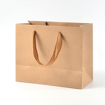 Rectangle Kraft Paper Bags, Gift Bags, Shopping Bags, Brown Paper Bag, with Nylon Cord Handles, BurlyWood, 40x28x12cm