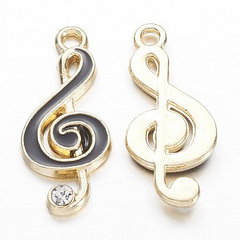 Alloy Enamel Pendants, with Rhinestone, Musical Note, Golden, 22x9.5x2mm, Hole: 1.5mm