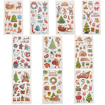 Christmas Theme Pattern Removable Temporary Water Proof Tattoos Paper Stickers, Christmas Themed Pattern, 12x6.9x0.01cm, 10 style. 1pc/style. 10pcs/set