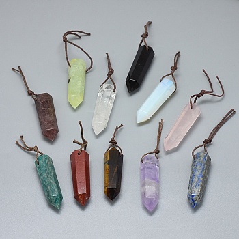 Natural & Synthetic Mixed Stone Big Pointed Pendants, Faceted, Bullet, 51~53.5x12~12.5mm, Hole: 2mm