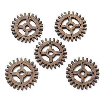 Walnut Wood Pendants, Gear Charm, Camel, 24x2.5mm, Hole: 0.9mm, Inner Diameter: 2mm