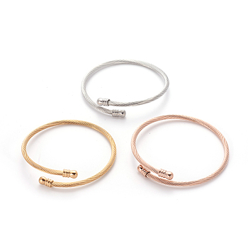 304 Stainless Steel Torque Bangle Sets, Cuff Bangle Sets, Mixed Color, 2-1/4 inch(5.6cm), 3pcs/set