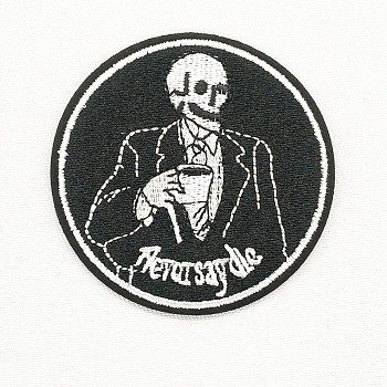 Computerized Embroidery Cloth Iron on/Sew on Patches, Costume Accessories, Appliques, Flat Round with Skeleton Man, Black & White, 69mm