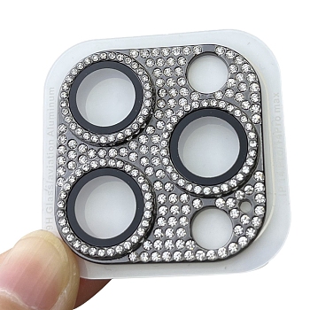 Alloy Rhinestone Mobile Phone Lens Film, Lens Protection Accessories, Compatible with 13/14/15 Pro & Pro Max Camera Lens Protector, Light Grey, 4x4cm