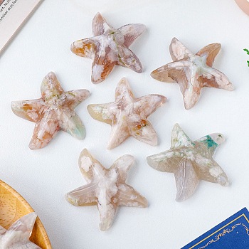 Starflish Resin Figurines, with Natural Cherry Blossom Agate Chips inside Statues for Home Office Decorations, 55~60mm