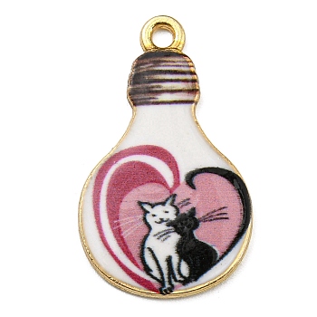 Alloy Pendant, Lead Free & Cadmium Free & Nickel Free, Lamp Bulb with Cat Shape, Pink, 28x17x1.5mm, Hole: 1.8mm