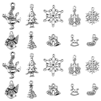 60Pcs 10 Style Tibetan Style Alloy Pendants, Christmas Theme, Mixed Shapes, Antique Silver, 13.5~30x10~22x1.5~5.5mm, Hole: 0.7~2.5mm, 6pcs/style 