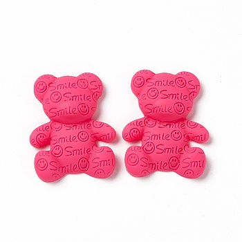 Opaque Resin Cabochons, Bear with Smiling Face Pattern, Cerise, 38x31x10mm