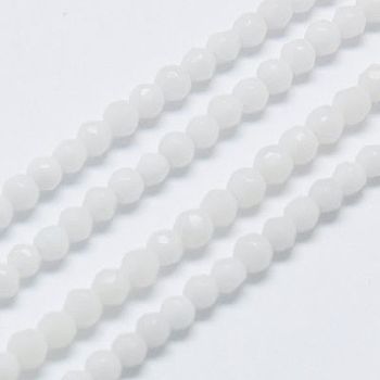 Natural White Jade Beads Strands, Faceted Round, Dyed, White, 3mm, Hole: 0.8mm, about 113~123pcs/strand, 15 inch