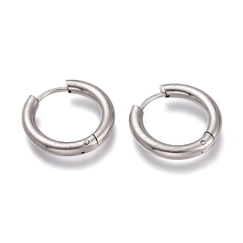 201 Stainless Steel Huggie Hoop Earrings, with 304 Stainless Steel Pin, Hypoallergenic Earrings, Ring, Stainless Steel Color, 9 Gauge, 19x3mm, Pin: 1mm