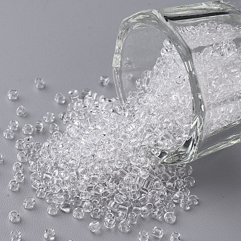 Glass Seed Beads, Transparent, Round, Round Hole, White, 12/0, 2mm, Hole: 1mm, about 3333pcs/50g, 50g/bag, 18bags/2pounds