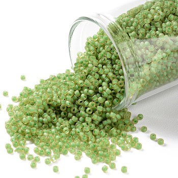TOHO Round Seed Beads, Japanese Seed Beads, (946FM) Green Lined Citrine Matte, 15/0, 1.5mm, Hole: 0.7mm, about 15000pcs/50g