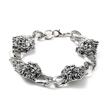 Retro Alloy Lion Link Chain Bracelets for Women Men, Antique Silver, 9-1/8 inch(23cm)