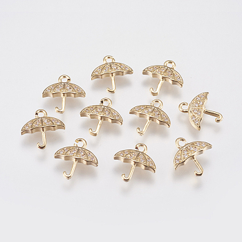 Brass Micro Pave Cubic Zirconia Charms, Umbrella, Real 18K Gold Plated, 10x10x2mm, Hole: 1mm