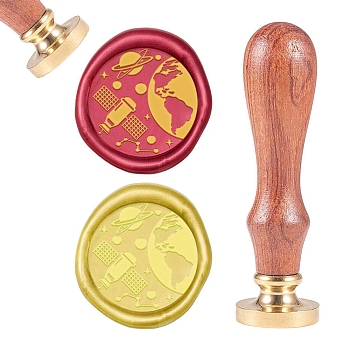Brass Wax Seal Stamp, with Natural Rosewood Handle, for DIY Scrapbooking, Planet Pattern, Stamp: 25mm, Handle: 79.5x21.5mm