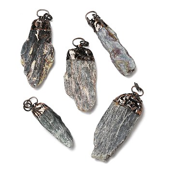 Natural Green Quartz Big Pendants, Nuggets Charms with Tin Findings, Red Copper, 54.5~72x16~28x10~11.5mm, Hole: 6x9mm