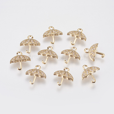 Real Gold Plated Clear Umbrella Brass+Cubic Zirconia Charms