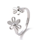 304 Stainless Steel Flower Open Cuff Ring for Women(RJEW-D120-07P)-1