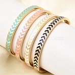304 Stainless Steel Enamel Hinged Bangles, Wide Bangles for Women, Arrow, Ion Plating(IP), Real 18K Gold Plated, Inner Diameter: 1.97 inch(5cm)x2.30 inch(5.85cm)(BJEW-D408-35G)