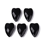 Natural Black Onyx Pendants, Dyed & Heated, Heart Charms, Faceted, 18~20x12~13x5.5~6mm, Hole: 1~1.6mm(G-Q601-28D)