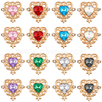 32Pcs 8 Colors Glass Pendants, Heart Charms, with Alloy Findings, Faceted, Mixed Color, 22x24.5x5.5mm, Hole: 2x1.5mm, 4pcs/color(FIND-SC0015-34)