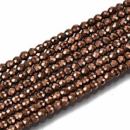 Electroplate Non-magnetic Synthetic Hematite Beads Strands, Round, Faceted, Copper Plated, 2.5x2mm, Hole: 0.8mm, about 186~197pcs/strand, 14.96 inch~15.75 inch(38cm~40cm)(G-T114-59-R)