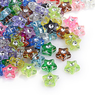 Plating Transparent Acrylic Beads, Silver Metal Enlaced, Star, Mixed Color, 9x8.5x4mm, Hole: 1mm(X-PACR-Q107-M)