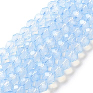 Baking Painted Transparent Glass Beads Strands, Imitation Opalite, Faceted, Round, Light Sky Blue, 6x5mm, Hole: 1.3mm, about 84pcs/strand, 16.57''(42.1cm)(DGLA-A034-J6MM-D01)