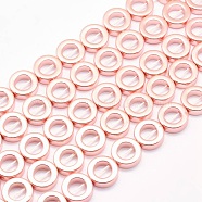 Electroplate Non-magnetic Synthetic Hematite Beads Strands, Grade AA, Long-Lasting Plated, Donut, Rose Gold Plated, 12x4mm, Hole: 1mm, Inner Diameter: 7mm, about 33pcs/strand, 15.7 inch(40cm)(G-L485-24-RG)