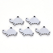 304 Stainless Steel Charms, Laser Cut, Tortoise, Stainless Steel Color, 9.5x15x1mm, Hole: 1.2mm(STAS-N092-30)