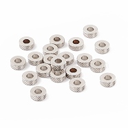201 Stainless Steel Spacer Beads, Flat Round with Twill Texture, Stainless Steel Color, 8x3mm, Hole: 3.5mm(STAS-A057-26D-P)