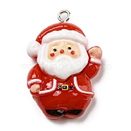 Opaque Resin Pendants, Christmas Charms with Platinum Plated Iron Loops, Santa Claus, 31x21x9mm, Hole: 2mm(CRES-D010-02I)
