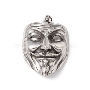 304 Stainless Steel Pendant, Mask, Antique Silver, 51x40x18mm, Hole: 8x4mm(STAS-E158-32AS)