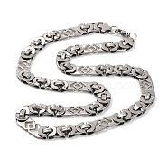 201 Stainless Steel Hollow Rectangle Byzantine Chain Necklace, with 304 Stainless Steel Clasps, Stainless Steel Color, 23.74 inch(60.3cm)(NJEW-F222-14P)