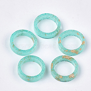 Epoxy Resin Rings, with Gold Foil, Luminous/Glow in the Dark, Medium Aquamarine, Size 7, 17mm(RJEW-T007-01B-01)